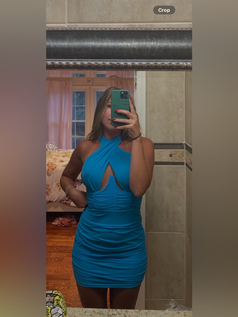 Missguided Bright Blue Halter Ruched Mini Dress
